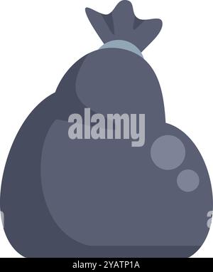 Full dark gray garbage bag tied up with string, isolated on white Stock Vector