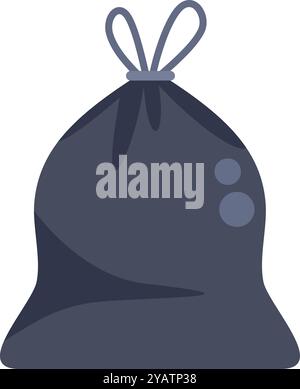 Full dark garbage bag tied with string standing up on white background Stock Vector