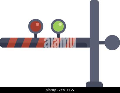 Railway crossing barrier showing red and green warning lights for open and closed signals Stock Vector