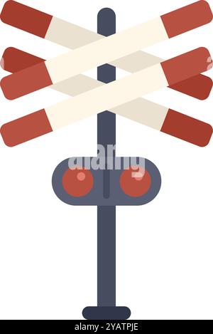 Railroad crossing sign with flashing red lights warning drivers to stop for the train Stock Vector