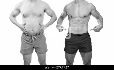 Comparing Body photo of before and after body comparison, copy space. before and after ...