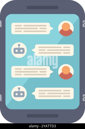Smartphone displaying chatbot having conversation with customer on screen Stock Vector