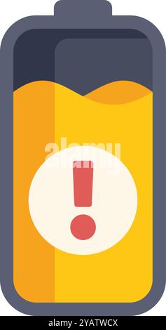 Simple battery icon is showing a warning symbol because it's low on power Stock Vector