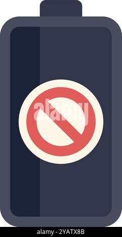 Battery icon is showing a red forbidden sign, indicating that the battery is empty Stock Vector