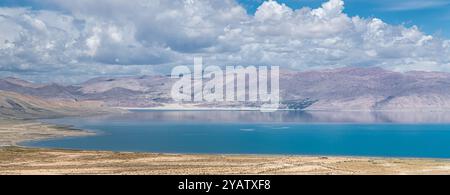 Lake Manasarovar in Western Tibet. According to the Hindu religion, the lake was first created in the mind of the Lord Brahma after which it manifeste Stock Photo