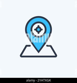 Blue Location Map Icon with Pin and Target Symbol navigation and GPS technology. Ideal for concepts of mapping, geolocation, and travel applications. Stock Vector