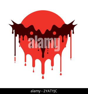 Dripping Blood Bat Silhouette Against Red Moon Stock Vector