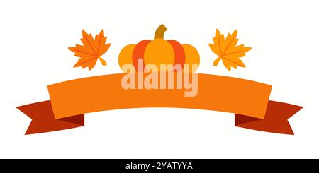 Autumn Harvest Banner With Pumpkin and Leaves for seasonal decorations, Thanksgiving themes, and fall events. Stock Vector