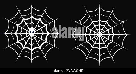 Spooky Halloween Spider Web Design on black Background for Halloween banner designs and spooky decorations. Stock Vector
