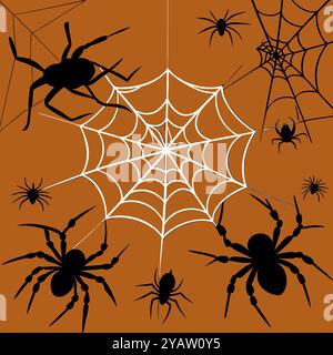 Spooky Halloween Spider Web Design on red Background for Halloween-themed designs and spooky decorations. Stock Vector
