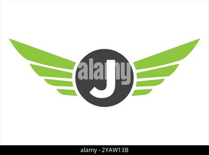 Letter J Transportation Logo Design. Wing Symbol For Freight Sign Stock Vector