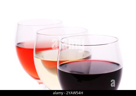 Three glasses of wine on a white background Stock Photo