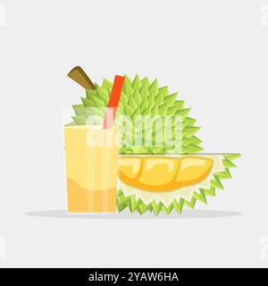 durian fruit and juice durian illustration design in flat style Stock Vector