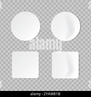 Blank round and square adhesive stickers mock up Stock Vector