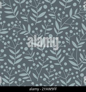 Hand drawn seamless pattern of green colors with interweaving of branches. Lovely romantic vertical fashion print for background, holiday design, wall Stock Vector