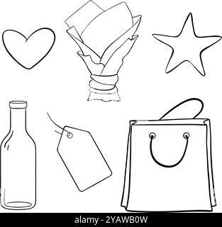 Stylish Minimalistic Outline Icons Perfect for Representing Gifts and Shopping Concepts. Vector Illustration Stock Vector