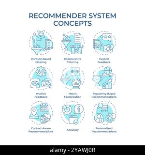 Recommender system soft blue concept icons Stock Vector