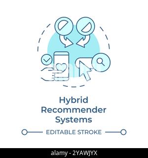 Hybrid recommender systems soft blue concept icon Stock Vector