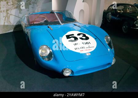 Three-quarters front view of a  Deutsch and Bonnet HBR4 Le Mans Race Car which competed in both the 1959 and 1960, 24 Hrs of Le Mans Race Stock Photo