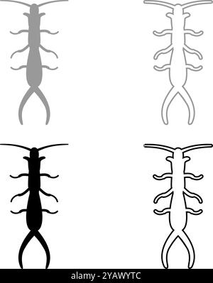 Earwig set icon grey black color vector illustration image simple solid fill outline contour line thin flat style Stock Vector