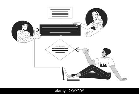 Algorithm in software development black and white 2D illustration concept Stock Vector