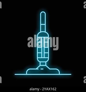 Blue glowing neon line vacuum cleaner icon isolated on black background. Vector illustration Stock Vector