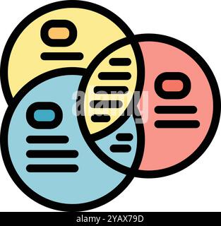 Three colorful circles are overlapping, creating intersecting areas, symbolizing the concept of data analysis and relationships Stock Vector