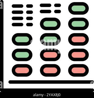 Colorful icon of a spreadsheet software with rows and columns of data being analyzed Stock Vector