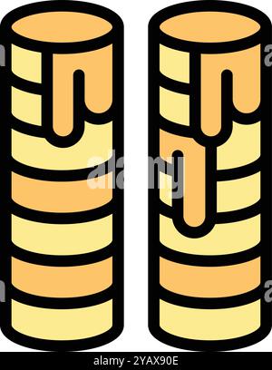 Illustration of two burning church candles with melted wax dripping down the sides, representing religious faith and spiritual devotion Stock Vector