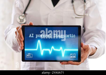 AI powered diagnostic concept. woman doctor showing a tablet with medical app Stock Photo