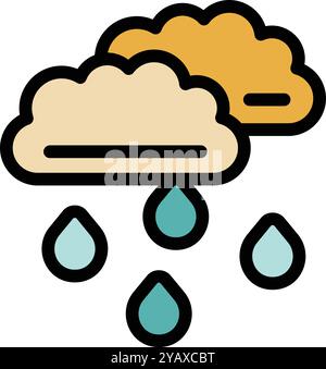 Simple color icon representing heavy rain falling from two clouds with a line, perfect for apps or websites Stock Vector
