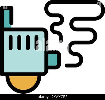 Electric hand planer emitting sawdust while planing wood surface, woodworking tool for carpentry Stock Vector