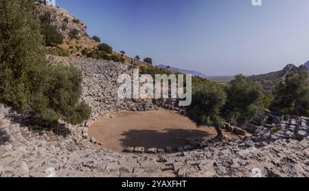 Ampitheatre at the Ruins of Kaunos in Turkey.Ancient Lycian ruins. Stock Photo