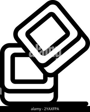 Simple black outline icon of two square speech bubbles overlapping, one slightly open, representing communication Stock Vector