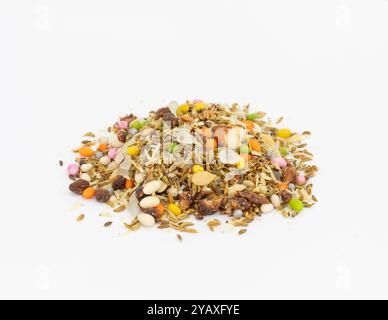 Colorful Traditional Mouth Freshener with Fennel, Seeds, and Nuts Mixed Scattered on White Isolated Background. Stock Photo