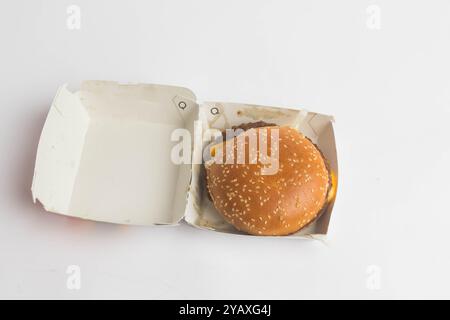 London, United Kingdom, 14th October 2024:- A view of a McDonalds Quarter Pounder With Cheese, against a white background Stock Photo