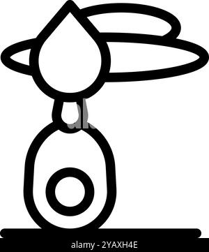 Line icon of a process of extracting oil from an avocado, a drop falling from sliced avocado to the pit Stock Vector