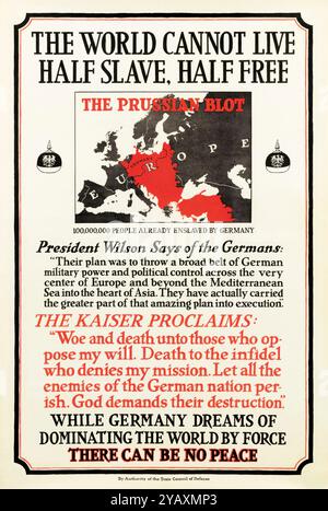 The World Cannot Live Half Slave, Half Free, The Prussian Blot, American, US, WW1, Propaganda Poster, 1917-1919 Stock Photo