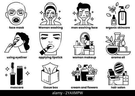 Set of illustrations in the concept of spa and beauty in line art style Stock Vector