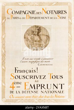 French, WW1, Finance poster, Compagnie des Notaires de Paris, (4th National Defence Loan 1918, War bonds) by Adolphe Willette, 1917-1919 Stock Photo