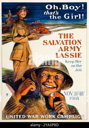 American, US, WW1, Female War Work Poster, Oh Boy!, that’s the Girl!, The Salvation Army Lassie, Keep her on the job by George Mather Richards, 1917-1919 Stock Photo