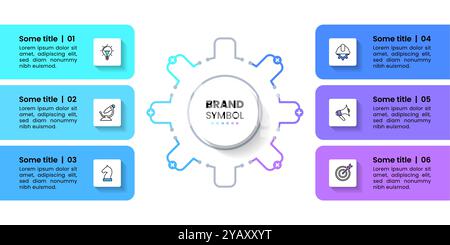 Infographic template with icons and 6 options or steps. Gear. Can be used for workflow layout, diagram, banner, webdesign. Vector illustration Stock Vector