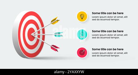 Infographic template with icons and 3 options or steps. Dartboard. Can be used for workflow layout, diagram, banner, webdesign. Vector illustration Stock Vector