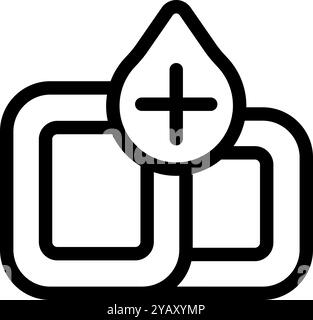 Blood donation icon showing blood drop with plus sign Stock Vector