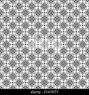 Tile Flower Pattern Black And White Color. Talavera Seamless Pattern Stock Vector