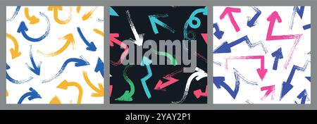 Bold brush arrow pattern. Seamless print of rough grunge line pointers and direction signs. Abstract simple sketch direction symbols vector texture Stock Vector