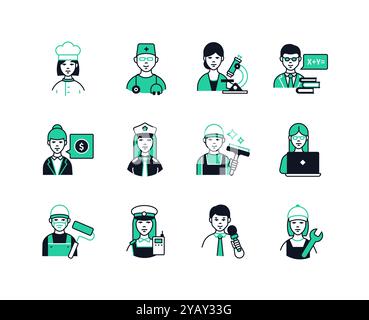 Modern professions for young people - line design style icons set Stock Vector