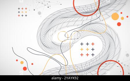 Template for science and technology presentation. Wireframe waves. Plexus style background. Stock Vector