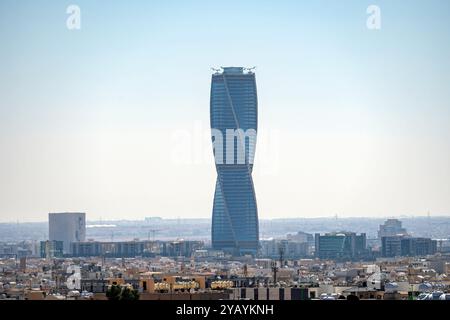 Majdoul Tower, Al majdoul tower, Twisted tower at aftenoon streets in capital city. Riyadh Saudi Stock Photo