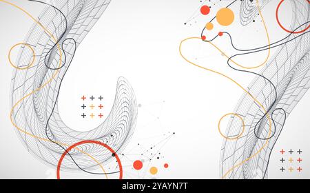 Template for science and technology presentation. Wireframe waves. Plexus style background. Stock Vector